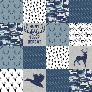 Hunting2 | Hunting Duck Deer Wholecloth Quilt | Camo Navy Blue