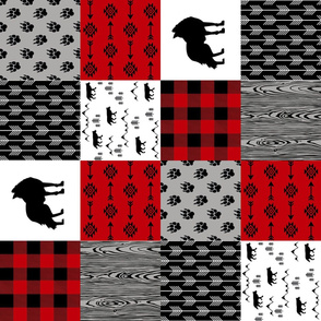 Wolf3_Rotated | Wolf Wholecloth Quilt | Red Black Grey Gray
