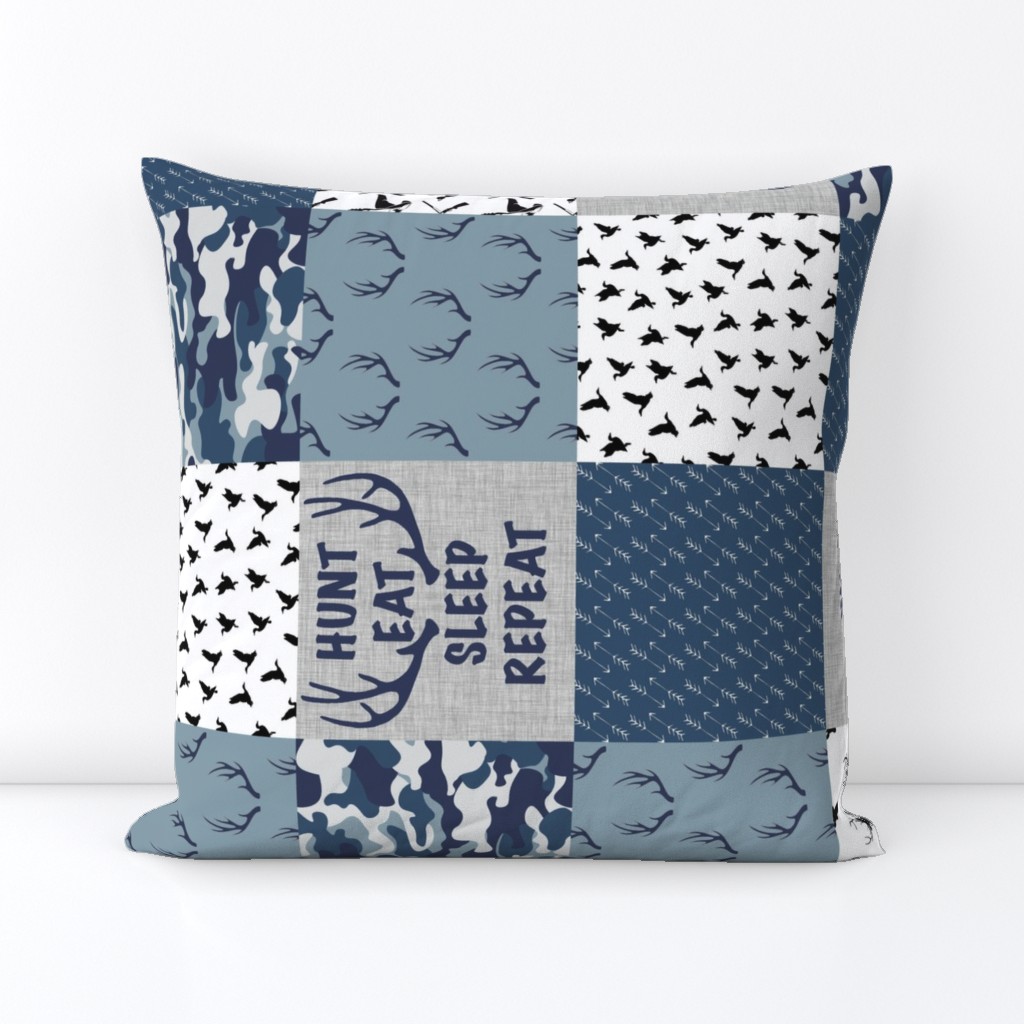 Hunting2 | Hunting Camo Duck Deer Wholecloth Quilt | Navy Blue