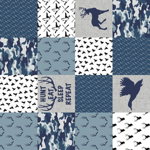 Hunting2 | Hunting Camo Duck Deer Wholecloth Quilt | Navy Blue