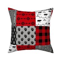 Wolf3 | Wolf Wholecloth Quilt | Plaid Arrow Red Black Grey Gray 