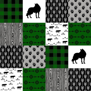 Wolf4 | Wolf  Wholecloth Quilt | Green Black 