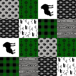 Wolf4_Rotated | Wolf Wholecloth Quilt | Green Black