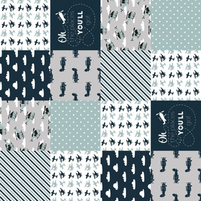 Aviation5_ROTATED | Airplane & Helicopter Wholecloth Quilt | Navy Dusty Blue