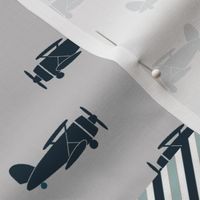 Aviation5 | Airplane & Helicopter Wholecloth Quilt | Navy Dusty Blue