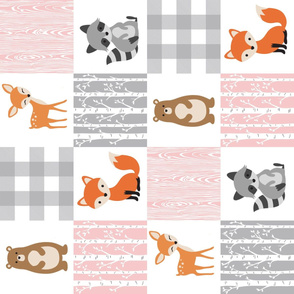 WoodlandAnimals4_ROTATED | Woodland Friends Pink Wholecloth Quilt