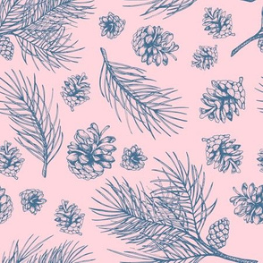 Pine Cones and Pine Branches (Pink and Blue)