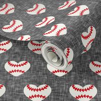 (small scale) baseball hearts - grey linen - spring sports - LAD20