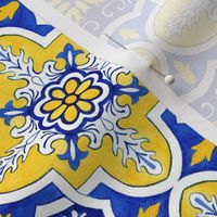 Azulejo Portuguese tile, watercolor yellow blue design