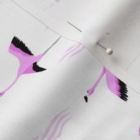 flamingo flight fabric - flamingoes fabric, flamingo fabric, flying birds, tropical fabric, summer fabric - white pink