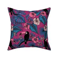 Toucan garden in blue,pink and violet