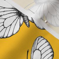White butterfly pattern on yellow