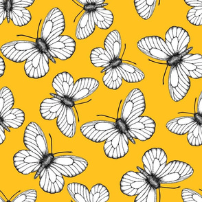 White butterfly pattern on yellow