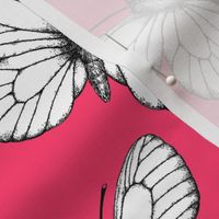 White butterfly pattern on red