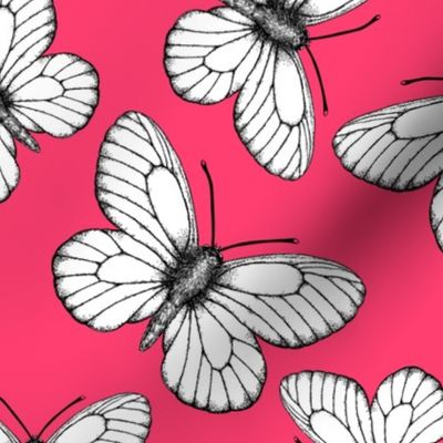 White butterfly pattern on red