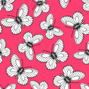 White butterfly pattern on red