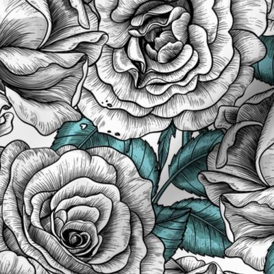 White roses, seamless vector pattern