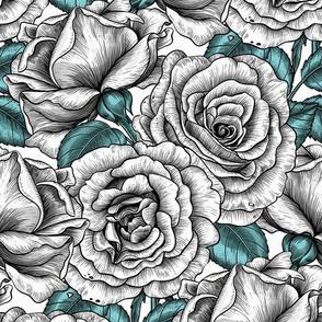 White roses, seamless vector pattern