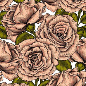Peach roses, seamless vector pattern