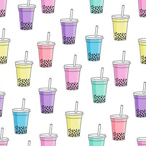 bubble tea fabric - food fabric, iced coffee fabric, iced tea fabric, bubbles, boba, boba tea, milky tea, matcha - pastel