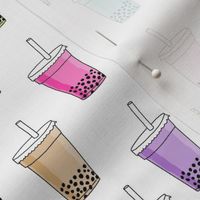 bubble tea fabric - food fabric, iced coffee fabric, iced tea fabric, bubbles, boba, boba tea, milky tea, matcha - white