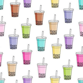 bubble tea fabric - food fabric, iced coffee fabric, iced tea fabric, bubbles, boba, boba tea, milky tea, matcha - white