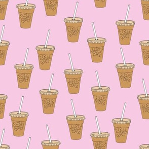 iced coffees fabric - coffee fabric, latte fabric, coffee design, cute coffee, - pink