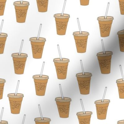 iced coffees fabric - coffee fabric, latte fabric, coffee design, cute coffee, - white