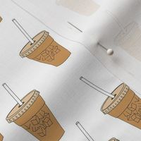 iced coffees fabric - coffee fabric, latte fabric, coffee design, cute coffee, - white