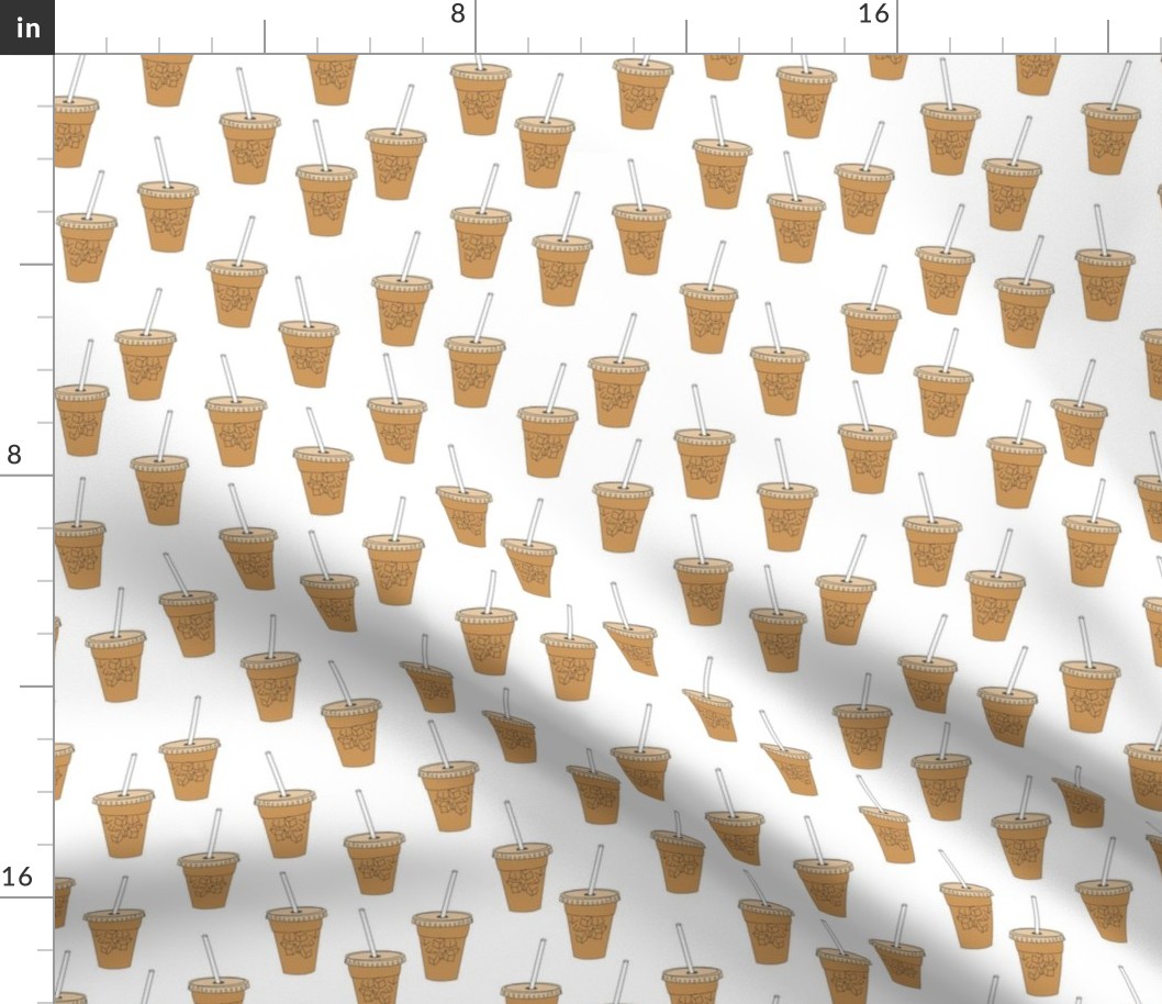 iced coffees fabric - coffee fabric, latte fabric, coffee design, cute coffee, - white