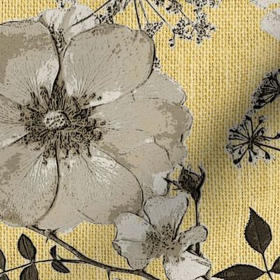 Faux Burlap Wild Yellow  Rose