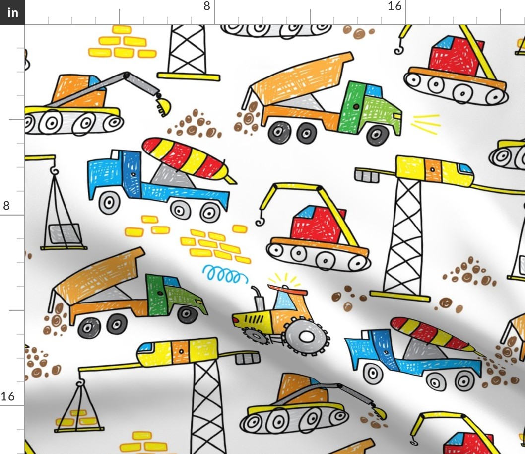 construction excavator crane truck hand darwn boys doodle