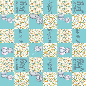 12" Little Elephants Cute Animals Patchwork - baby girls quilt cheater quilt fabric -  elephant flower fabric, baby fabric, cheater quilt fabric on fresh teal (turned left)