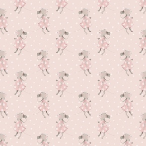 5" Cute baby mouse girl and flowers, mouse fabric, mouse nursery on blush polkadots