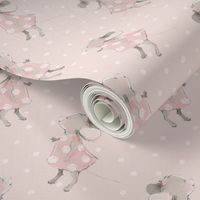 4" Cute baby mouse girl and flowers, mouse fabric, mouse nursery on blush polkadots