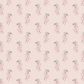 4" Cute baby mouse girl and flowers, mouse fabric, mouse nursery on blush polkadots