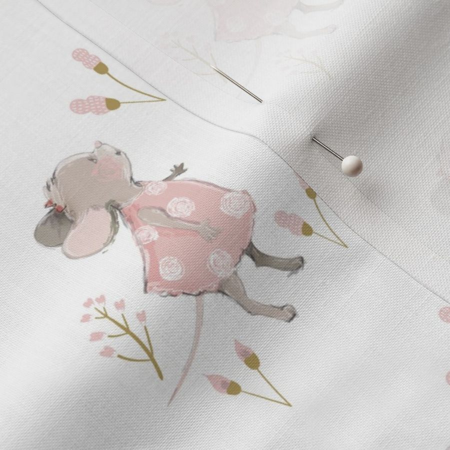 4" Cute baby mouse girl and flowers, mouse fabric, mouse nursery