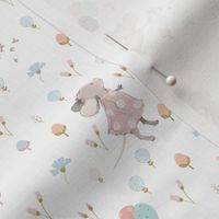 5" Cute baby mouse girl and flowers, mouse fabric, mouse nursery on flower meadow