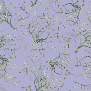 18" Van Gogh Almond  Blossoms-Tree Branches Pattern, Almond Tree Pattern- Vincent Van Gogh Fabric- Van Gogh Almond Blossoms Fabric- Watercolor Cherry Blossom  double layers, purple adaption