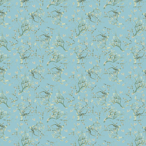 7" Van Gogh Almond  Blossoms-Tree Branches Pattern, Almond Tree Pattern- Vincent Van Gogh Fabric- Van Gogh Almond Blossoms Fabric- Watercolor Cherry Blossom , original blue