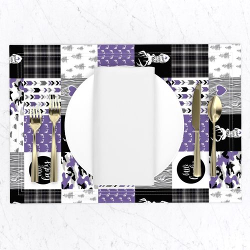 3 inch Little Lady//Deerly Loved//Purple&Black - Wholecloth Cheater Quilt - Rotated