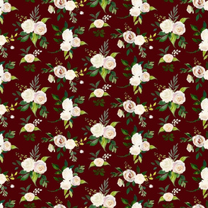 Spring Fresh White Rose Floral // Maroon Red