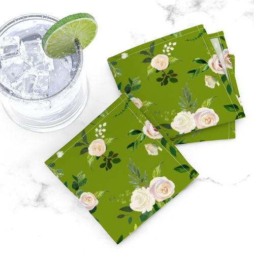 Spring Fresh White Rose Floral // Apple Green