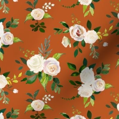 Spring Fresh White Rose Floral // Burnt Orange