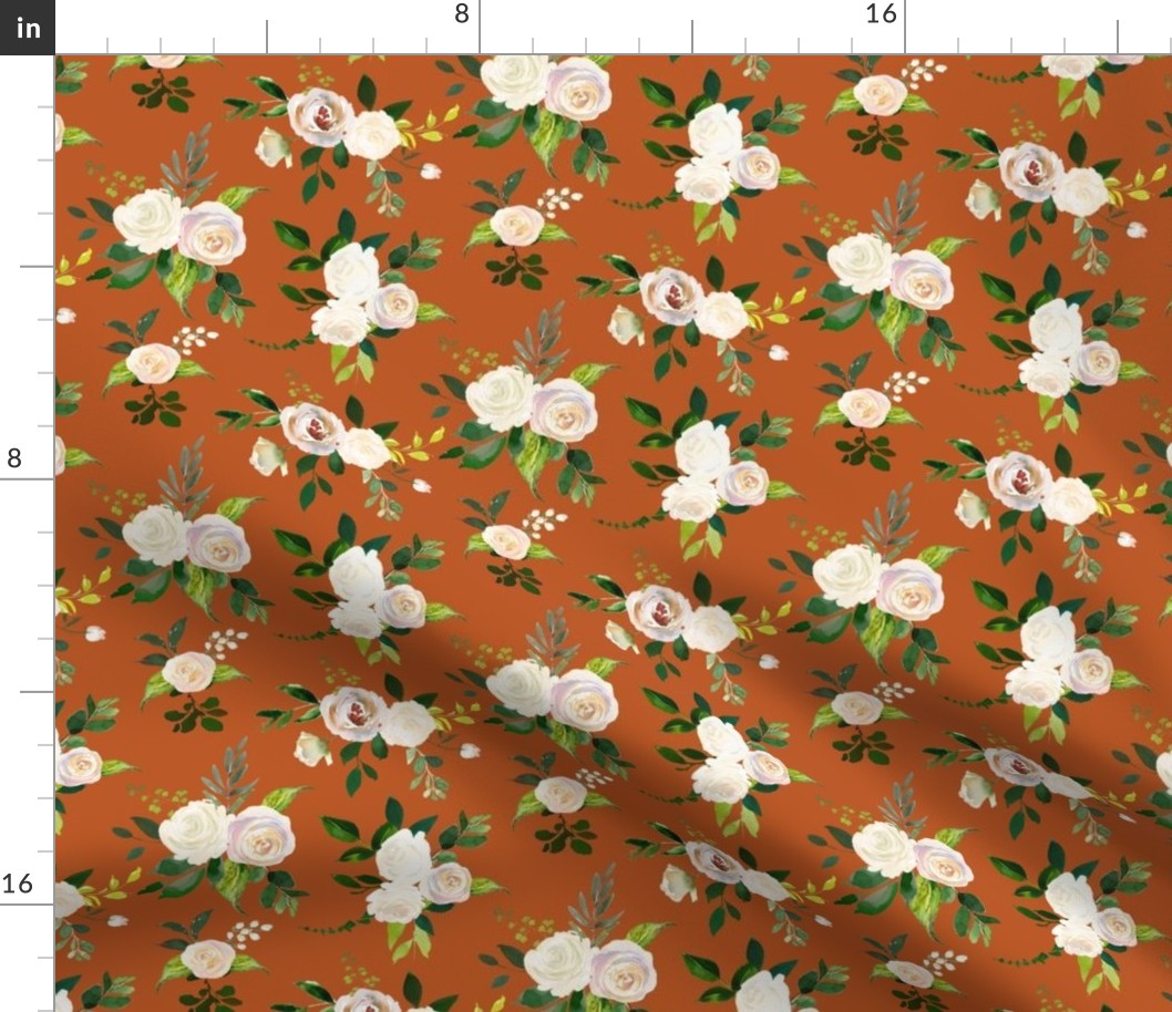 Spring Fresh White Rose Floral // Burnt Orange