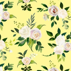 Spring Fresh White Rose Floral // Butter Yellow