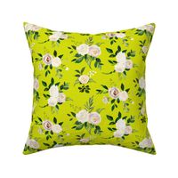 Spring Fresh White Rose Floral // Chartreuse 