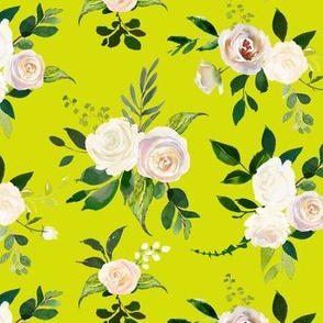 Spring Fresh White Rose Floral // Chartreuse 