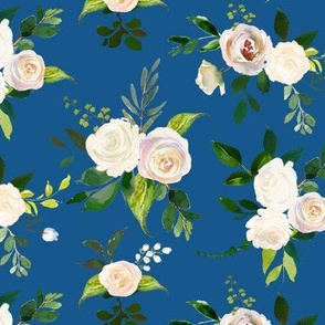 Spring Fresh White Rose Floral classic blue