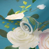 Spring Fresh White Rose Floral // Island Teal